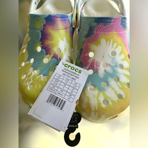 Crocs Classic Platform Tie Dye Clogs Yellow Pink Blue Size 10 - Picture 11 of 11